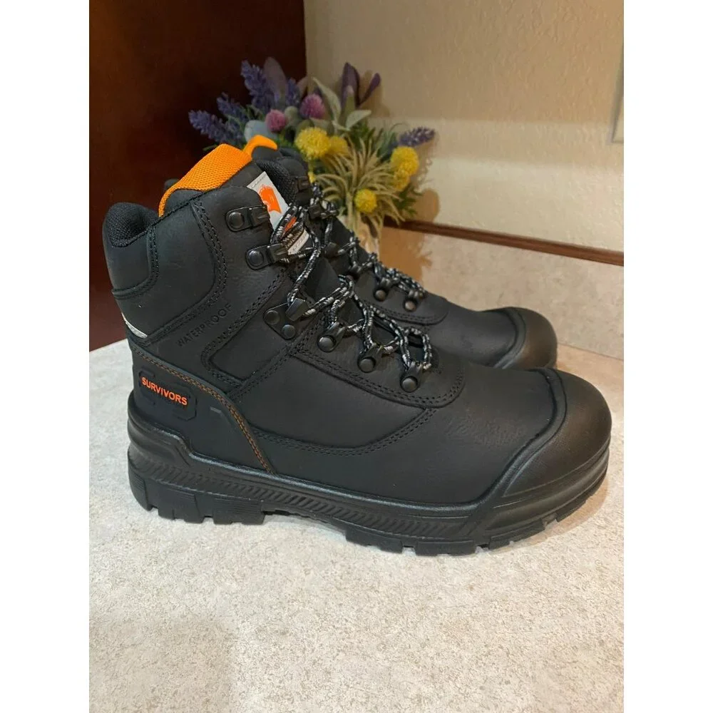 Herman Survivors Mens Waterproof Work Boots Size 7.5 Black Leather Slip-Resistan